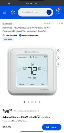 Honeywell TH6320ZW2007/U Z-Wave Plus v2 T6 Pro Programmable Smart Thermostat with SmartStart