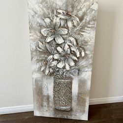 Impasto Painting Textured Floral Vase Wall Art in Neutral Tones