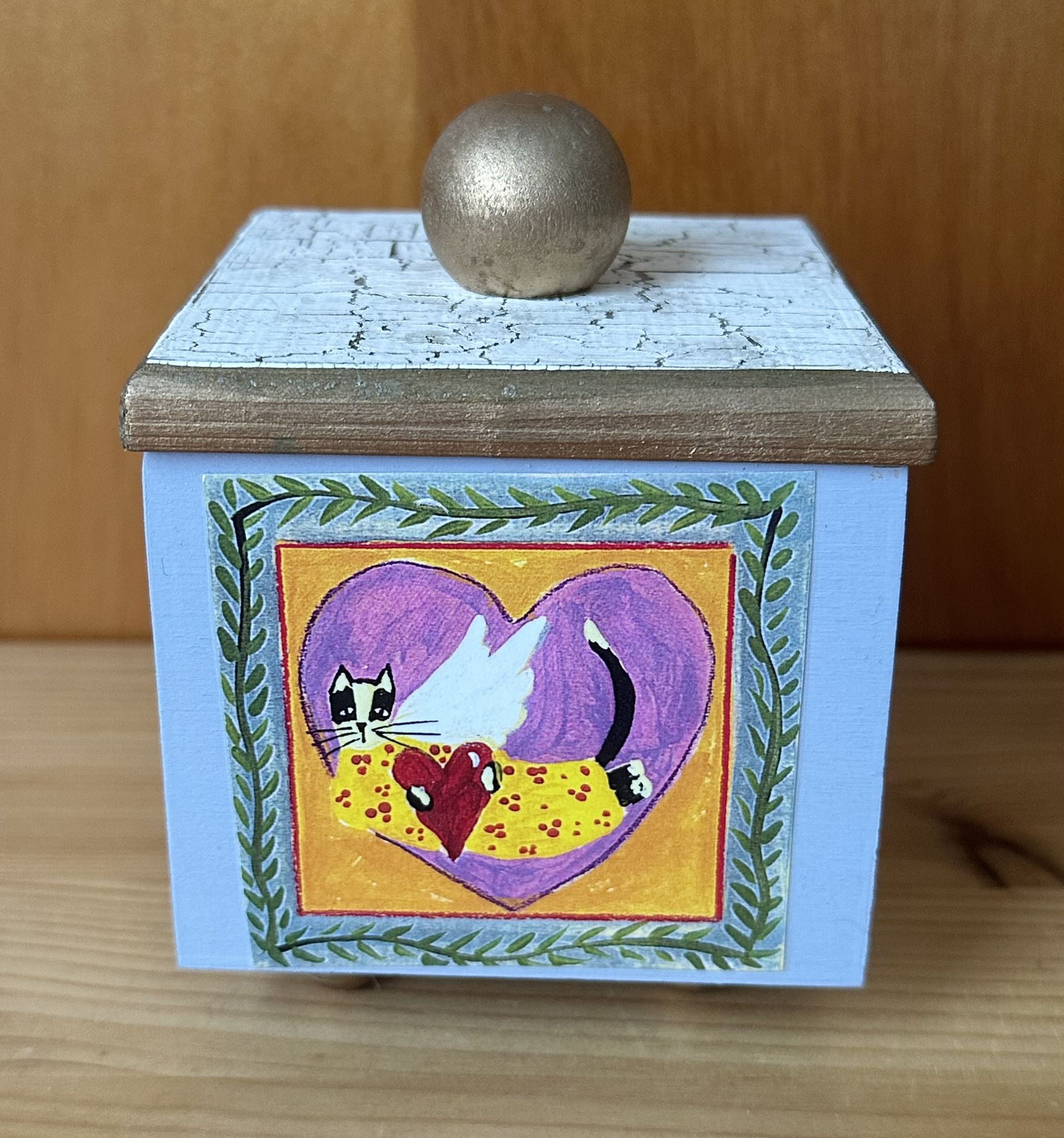 The Constance Collection Wooden Cats Trinket/Jewelry Box w/ Lid 3.25”x4.25” USA