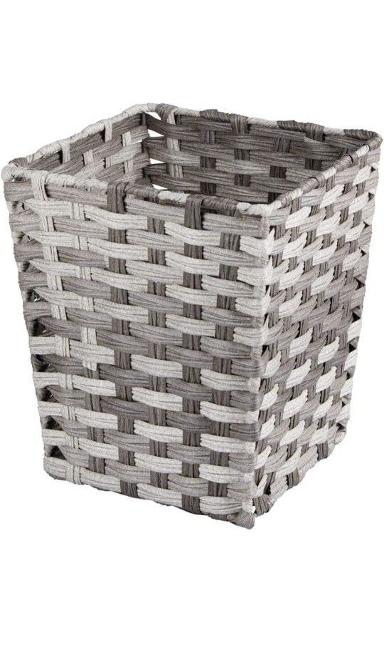 mDesign Small Woven Basket Trash Can Wastebasket - Square Garbage Container