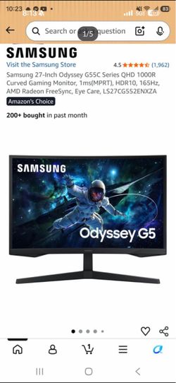 Samsung 27-Inch Odyssey G55C Series QHD 1000R Curved Gaming Monitor, 1ms(MPRT), HDR10, 165Hz, AMD Ra