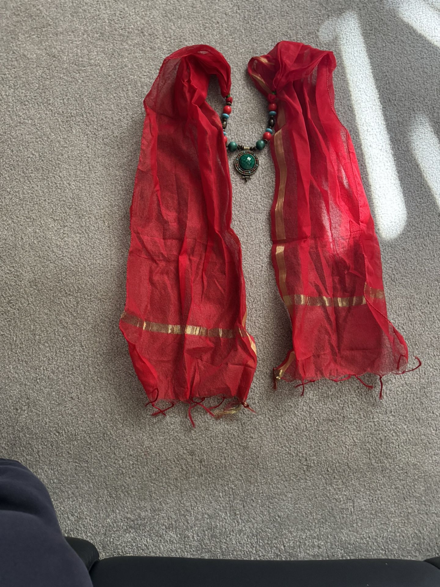 Red Scarf With Pendant
