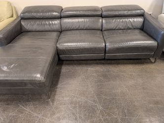 Grey Leather Reclining Sectional Sofa