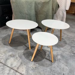 3 Round white tables with 3 legs. New are about $42 EACH. 2@ 24” diameter 1@ 15” diameter 16”&18”  EXCELLENT CONDITION   TAKE a look at all my other i