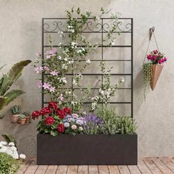LE05 $100  Metal Planter Box With Trellis, Outdoor Raised Garden Bed With Privacy Screen For Climbing Plants  Overall Dimensions 70.9'' H X 47.2'' W X