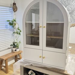 Cabinet with Extra Storage, Glass Doors & Adjustable Shelf