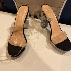 Size 10 high heels sparkles with clear