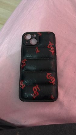 Black Puffer Phone Case with Dollar Sign Print