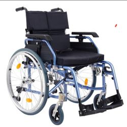 NEW Wheelchair Medwarm Aluminum Multifuctional Manual with Flip Back Armrests, Swing Away Footrests and 24 Inch Rear Wheels, Blue