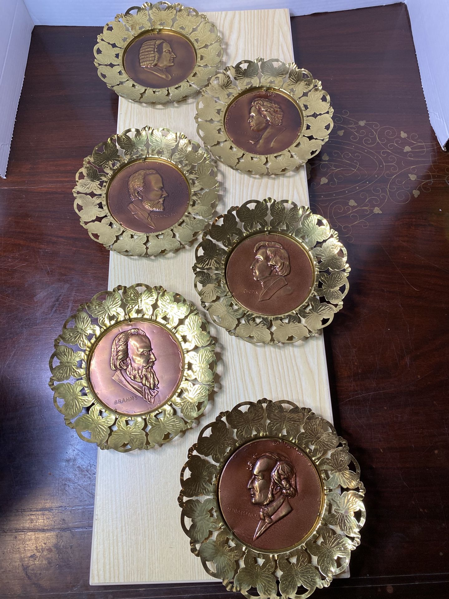 (6) Vintage Brass Butterfly Wall Frames With Composers