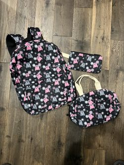 Backpack with lunch box and pencil bag.