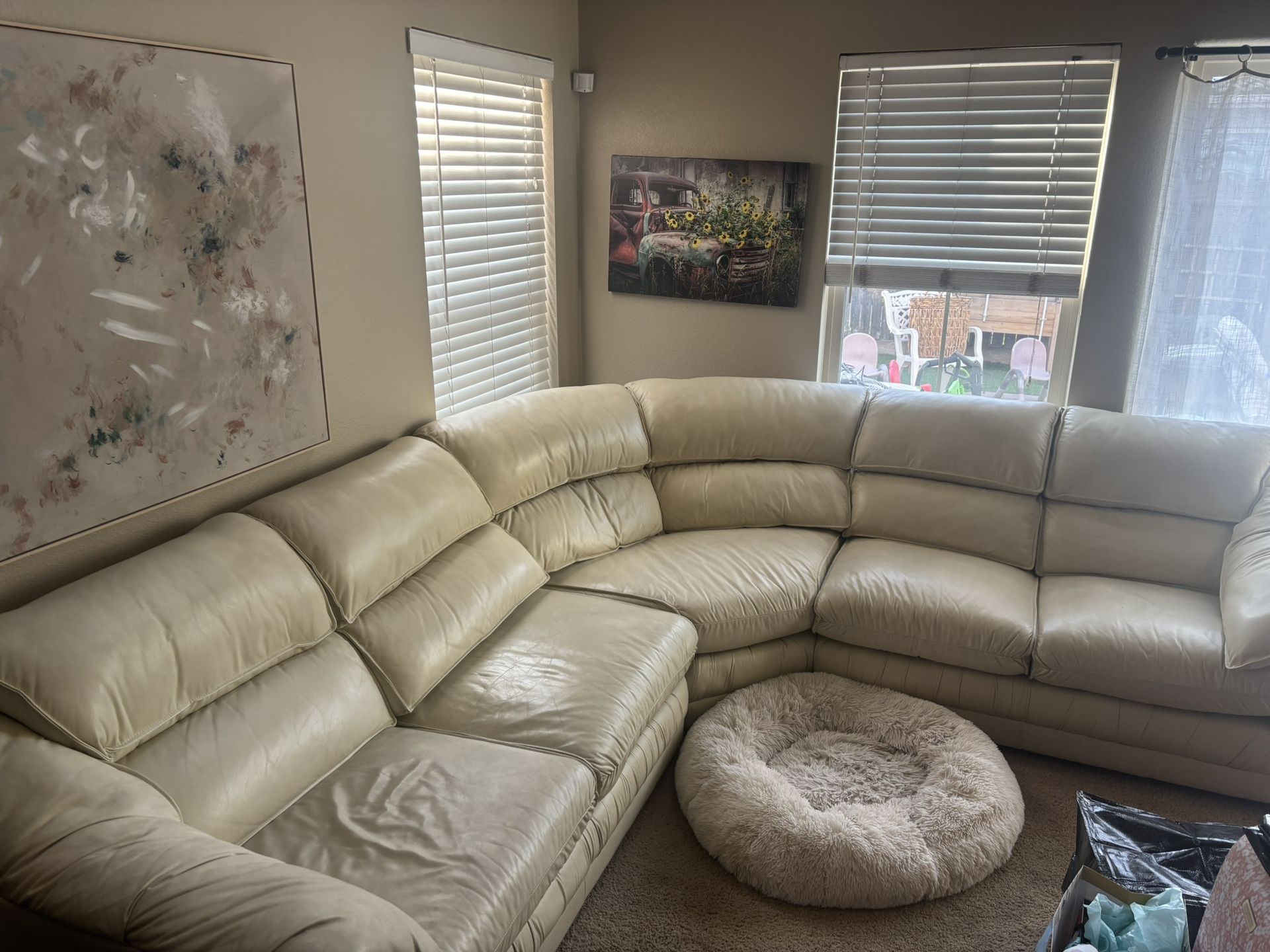 Vintage 1970s Cream Leather Couch