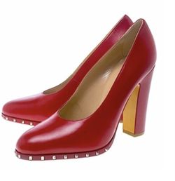 VALENTINO NEW Red Leather Soul Rockstud Block Pumps Red Size EU 38 / US 7.5