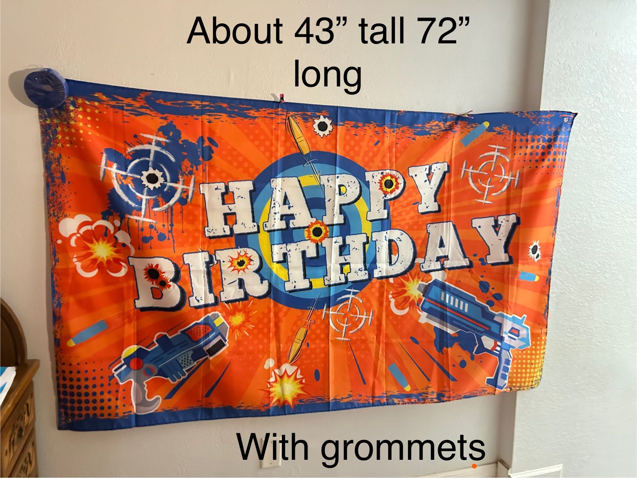 Nerf Style Happy Birthday Banner w/ Grommets 43x72 Party Decor