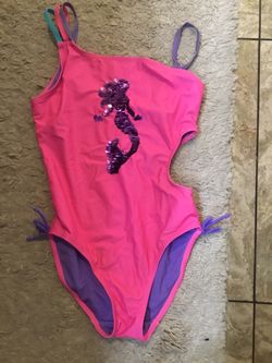 Little Girls Mermaid Sequins Flip Bathing Suit Size 8/10