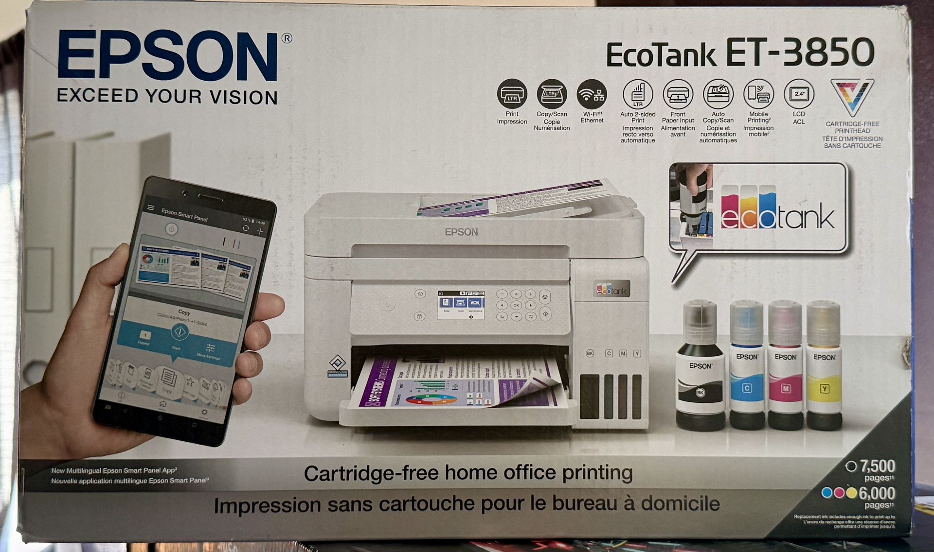 Epson EcoTank ET-3850 All-in-One Printer – Brand New Factory Sealed