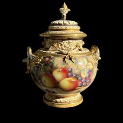 Royal Worcester Hand Painted Fruit Potpourri Vase Signed Harry Ayrton 12"