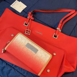 Red Calvin Klein Handbag w/ Wallet