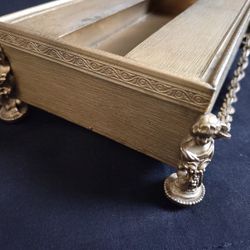 Vtg  Gold Tone Tissue Box Metal Cherub Heads 11"x6"x3" Ornated Chains Hanging