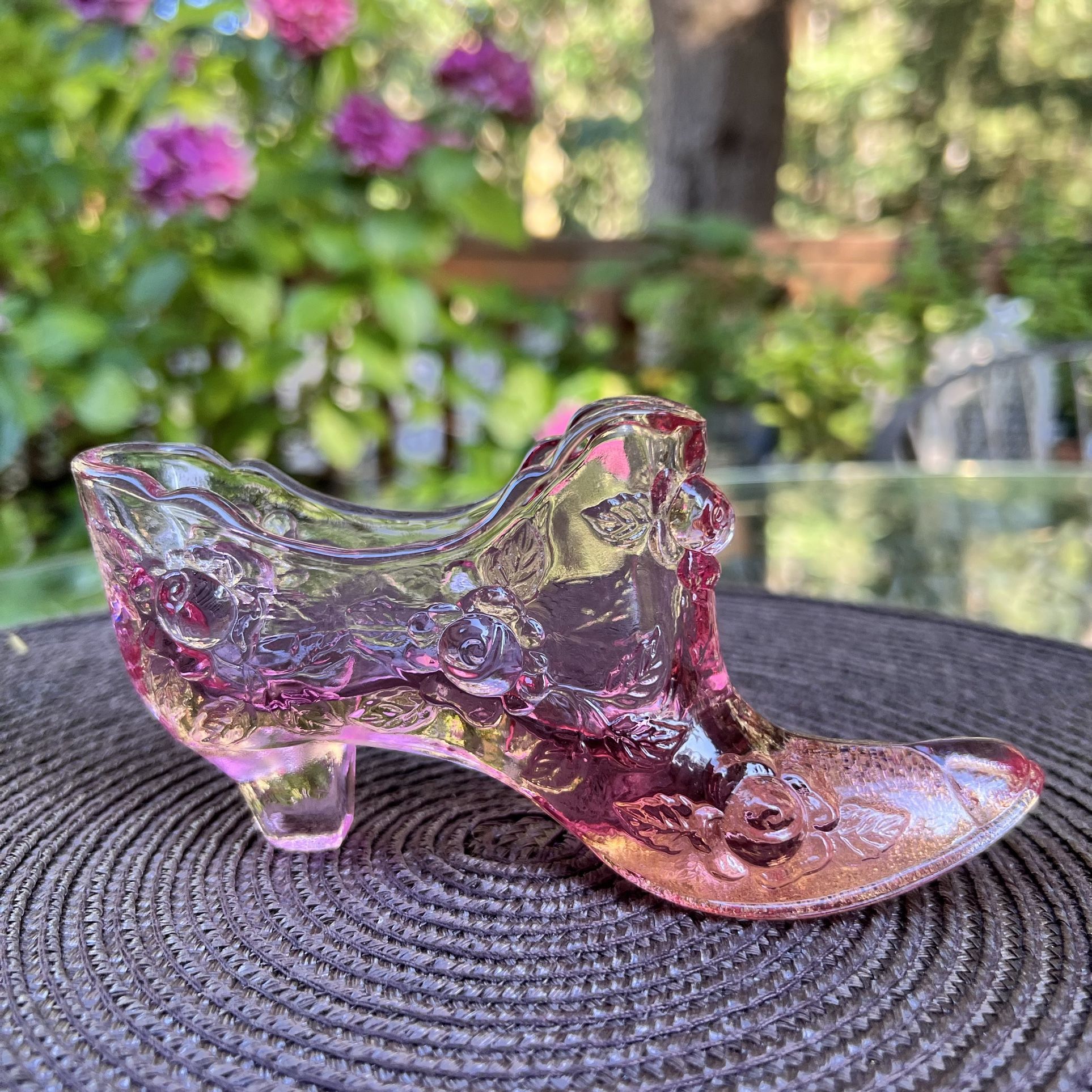 Vintage Pink 3D Floral Fenton Glass shoes