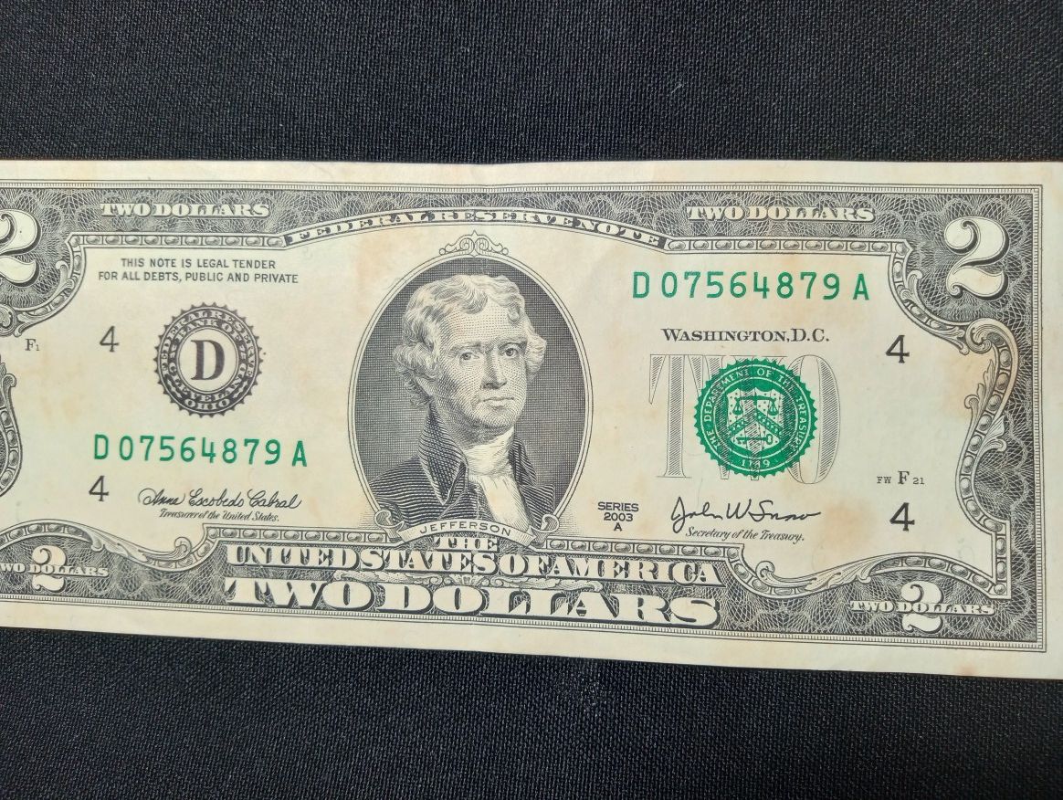 $2 Dollar Bill 2003A   Serie D ( Rare, crispy uncirculeted)