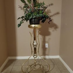 2 Tall Vintage Brass Flower Pot Racks Holder Stand & Artificial Flower. ( Brass )