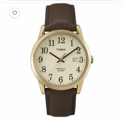 Timex Easy Reader Date (Indiglo/Light Up) 38mm Brown/Gold/Cream Casual Watch Leather Strap