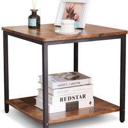 Side Table 20 Inch Square Modern End Table, Night Stand with 2-Tier Storage Shelf, Living Room Small Coffee Table, Wood Finish Bedside Table for Bedro