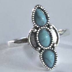 QUALITY SILVER TITANIUM NEW SIZE 9 BEZEL SET  TURQUOISE  STUNNING WOMAN S  RING