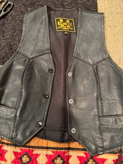 Unik International Black Leather Biker Vest