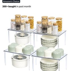 Set of 4 Clear Acrylic Stackable Shelves Cabinet Organizers