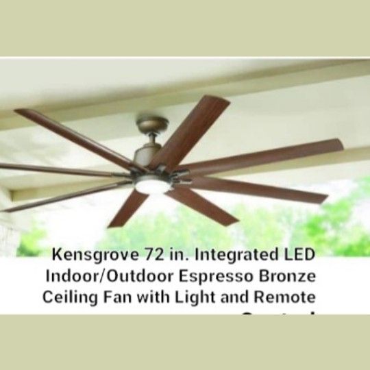 Brand New Kengsgrove 72in Integrated Led Indoor/ Outdoor Espresso Bronze Ceiling Fan With Led Lamp And Remote Control