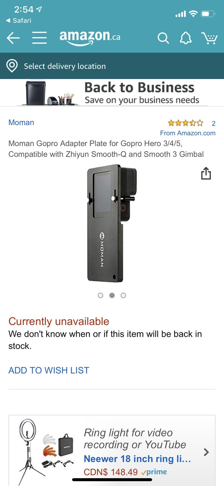 GoPro gimbal adapter plate