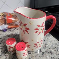 Temptations Pitcher With Salt Pepper Shakers