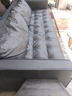 Dark Grey Leather Tufted Sofa