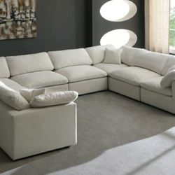 Plush Velvet / Wood / Foam / Down Cream Standard Cloud Modular Sectional

