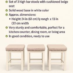 🪑 Set of 3 Bar Stools – Sturdy & Stylish