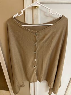Tan Button-Front Long Sleeve Top