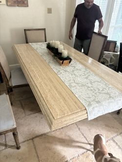 Used Travertine Table With Four Chairs