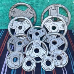 FULL SET OF OLYMPIC EASY GRIP PLATES (PAIRS OF) :  45s  35s  25s  10s  5s  2.5s 