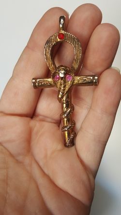 Gold cobra snake cross with gems pendant charm jewelry