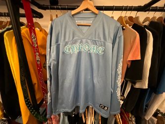 Chrome Hearts Sports Mesh Warm Up Jersey Light Blue Gothic Logo Long Sleeve Size XL