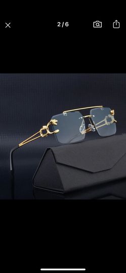 Fashion Metal Leopard Rimless Sunglasses Double Bridges Gradient Ocean Film Shades UV400