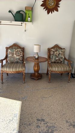 Table and two chairs and sofa and love sofa and pillows Fabric in very good condition