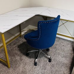 Gold And White Faux Marble L-Desk, 60 FirmMust Pick Up