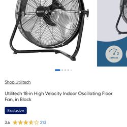 18-in High Velocity Indoor Oscillating Floor Fan, in Black