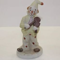 Vintage Clown with Violin Ceramic Statue Figurine 7" tall