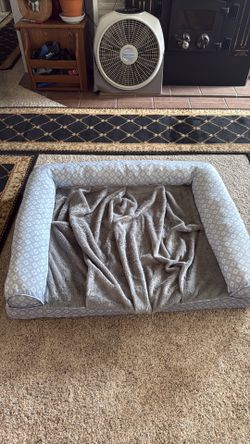 FurHaven Plush Fur & Diamond Print Nest-Top Orthopedic Sofa Cat & Dog Bed, Gray, Jumbo