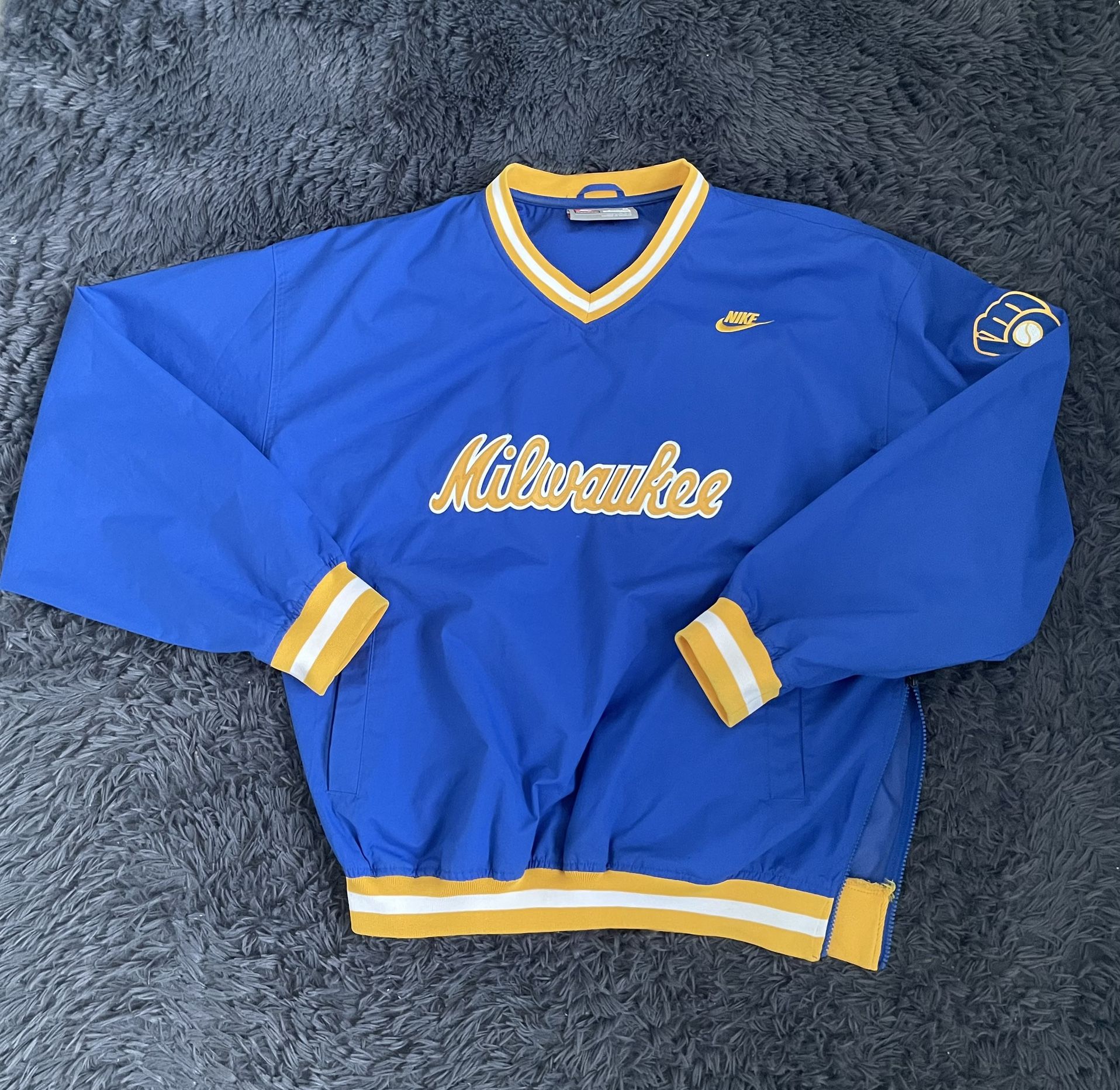 Nike Milwaukee Brewers Cooperstown Collection Pullover Windbreaker ~ Men Medium 