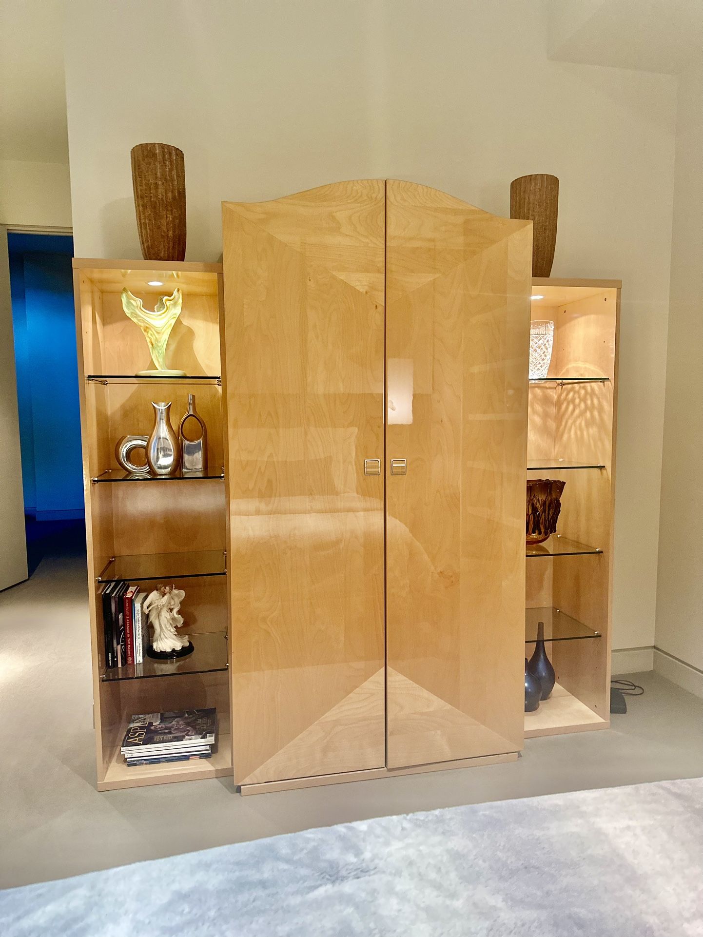 Italian Armoire And Lighted Bookshelves